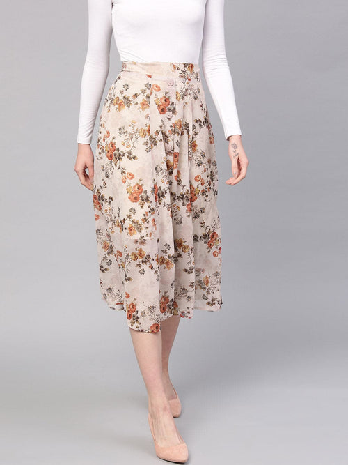 Taupe Floral A-Line Skirt