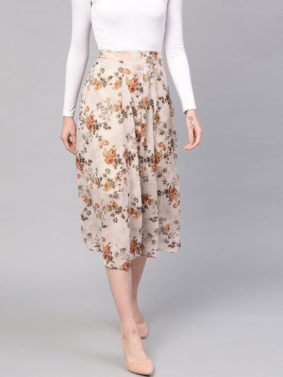 Taupe Floral A-Line Skirt