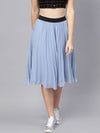 Blue Pleated Flared Midi Skirt