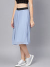 Blue Pleated Flared Midi Skirt