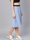 Blue Pleated Flared Midi Skirt