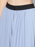 Blue Pleated Flared Midi Skirt