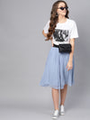 Blue Pleated Flared Midi Skirt