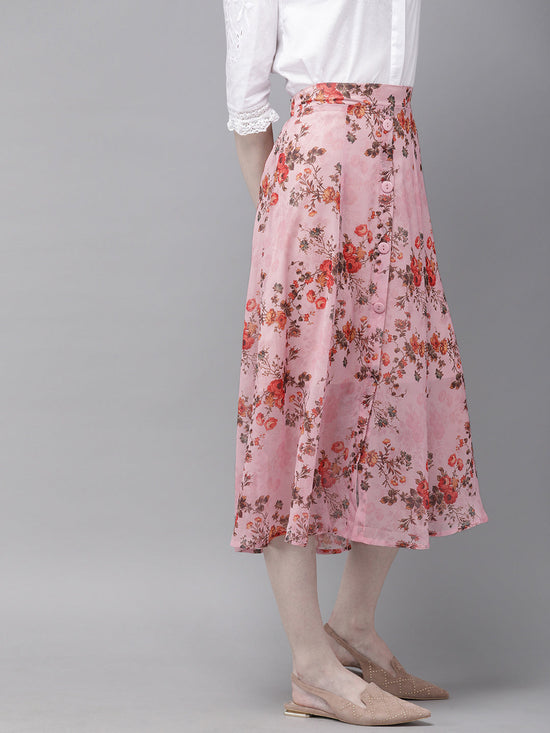 Pink Floral A-Line Skirt