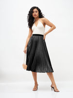 Women Black Velvet Pleated Skirt