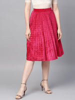 Pink Velvet Pleated Skirt