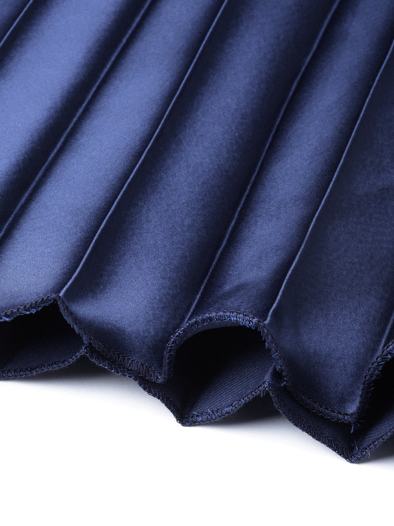 Blue Satin Pleated Maxi Skirt