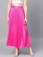 Pink Satin Pleated Maxi Skirt