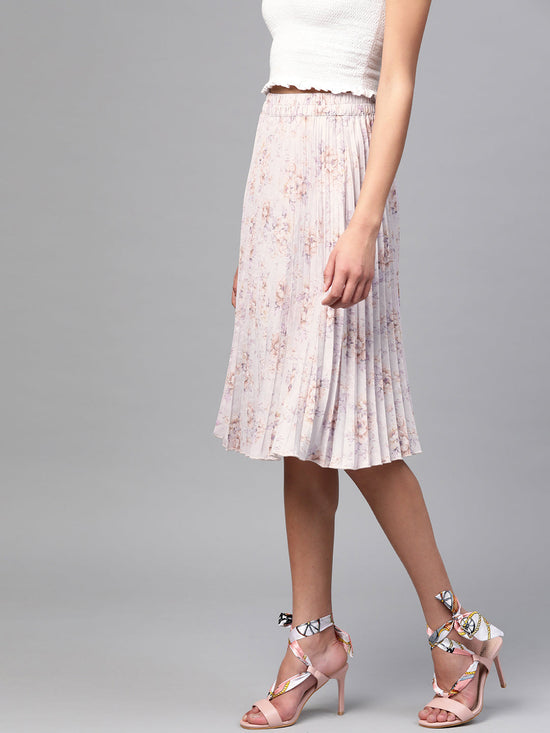 Lavender Floral Short Pleated Skirt