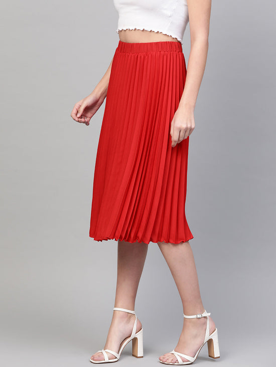 Red Pleated Skirt