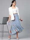 Pale Blue Floral Tiered High Low Skirt