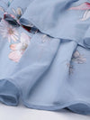 Pale Blue Floral Tiered High Low Skirt