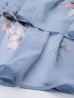 Pale Blue Floral Tiered High Low Skirt