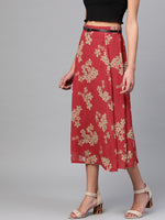 Red Floral Flared Skirt