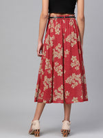 Red Floral Flared Skirt