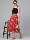 Red Floral Flared Skirt