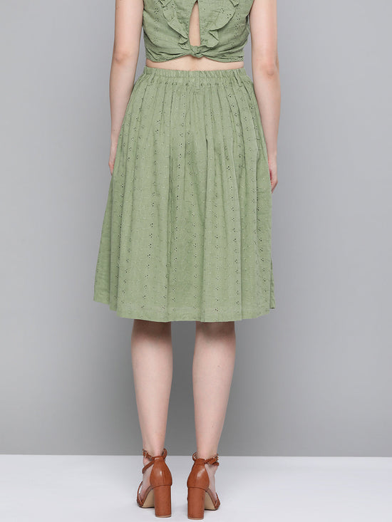 Olive Schiffli Buttoned Skirt