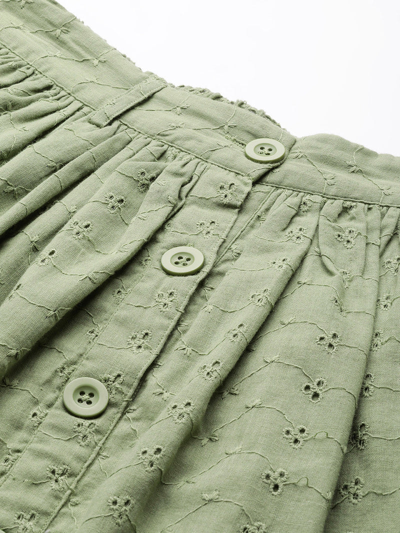 Olive Schiffli Buttoned Skirt