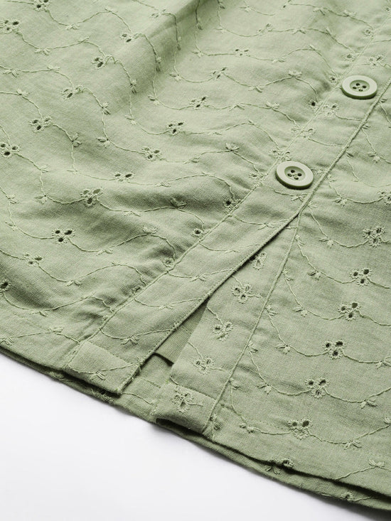 Olive Schiffli Buttoned Skirt