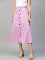 Lavender Denim Longline Buttoned Skirt