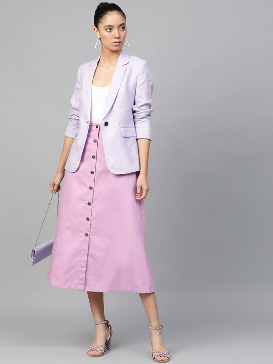 Lavender Denim Longline Buttoned Skirt