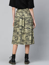 Green Camouflage Twill Front Slit Skirt