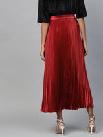 Red Satin Pleated Maxi Skirt