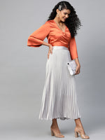 Grey Satin Pleated Maxi Skirt