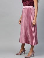 Lavender Satin Pleated Midi Skirt