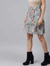 Olive Floral Pleated Mini Skirt