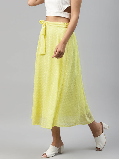 Yellow Dobby Flared Skirt