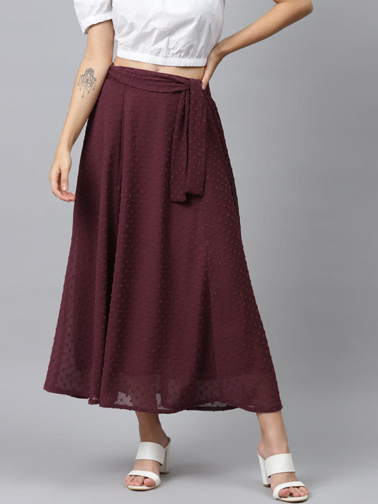 Burgundy Dobby Flared Skirt