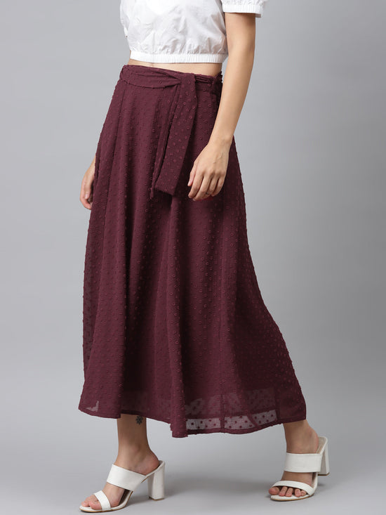 Burgundy Dobby Flared Skirt