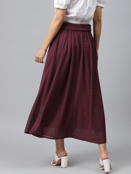 Burgundy Dobby Flared Skirt