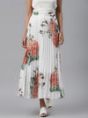 White Floral Pleated Maxi Skirt