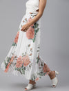 White Floral Pleated Maxi Skirt