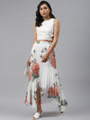 White Floral Pleated Maxi Skirt