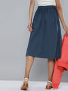 Navy Front Slit A-Line Skirt