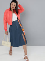 Navy Front Slit A-Line Skirt