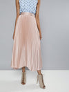 Champagne Pink Satin Pleated Maxi Skirt