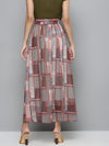 Brown Patch Print Flared Maxi Skirt