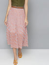 Orange Arrow Geo Print Belted Skirt