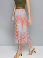 Orange Arrow Geo Print Belted Skirt