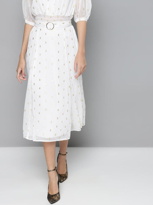 White Lurex Midi Skirt