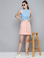 Pink Contrast Stitch Mini Skirt