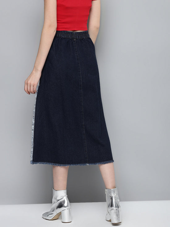 Navy Denim Asymmetrical Skirt