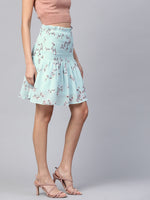 Blue Floral Smocked Mini Skirt