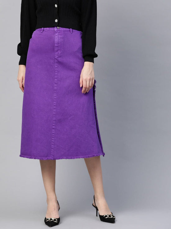 Purple Denim Asymmetrical Skirt