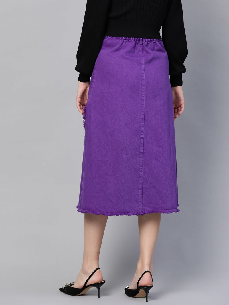 Purple Denim Asymmetrical Skirt