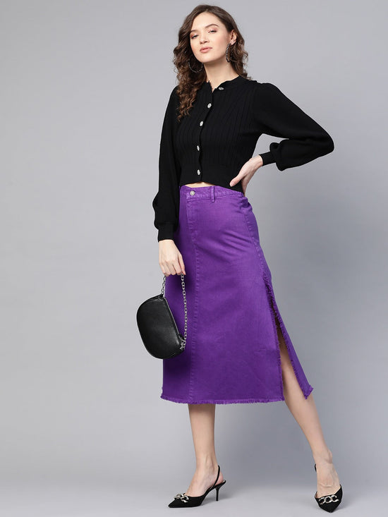 Purple Denim Asymmetrical Skirt